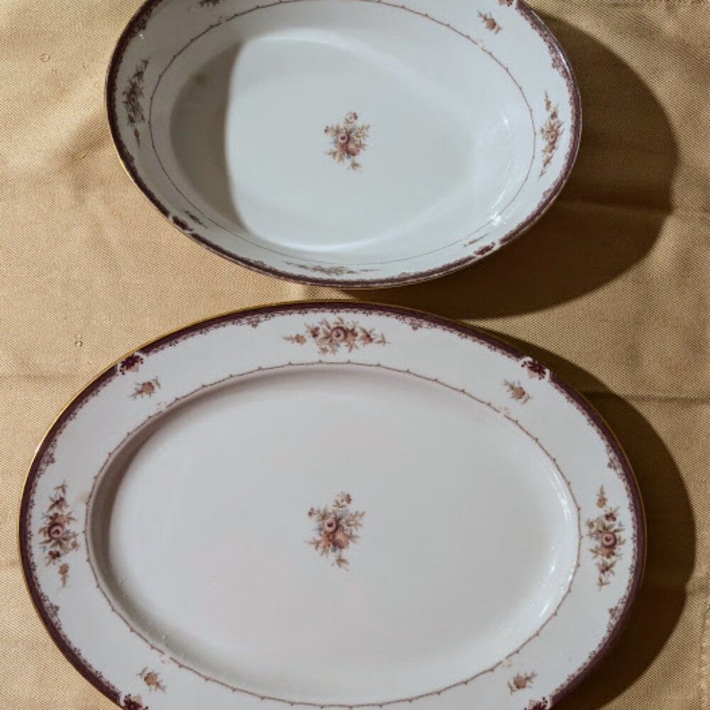 Noritake N. Bordeaux Oval Serving Bowl #3191 in a Burgundy Design & Platter!